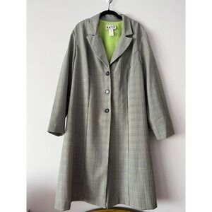 DBY II. Plaid Women's Gray Plaid Long Blazer Coat with Lime Green Lining